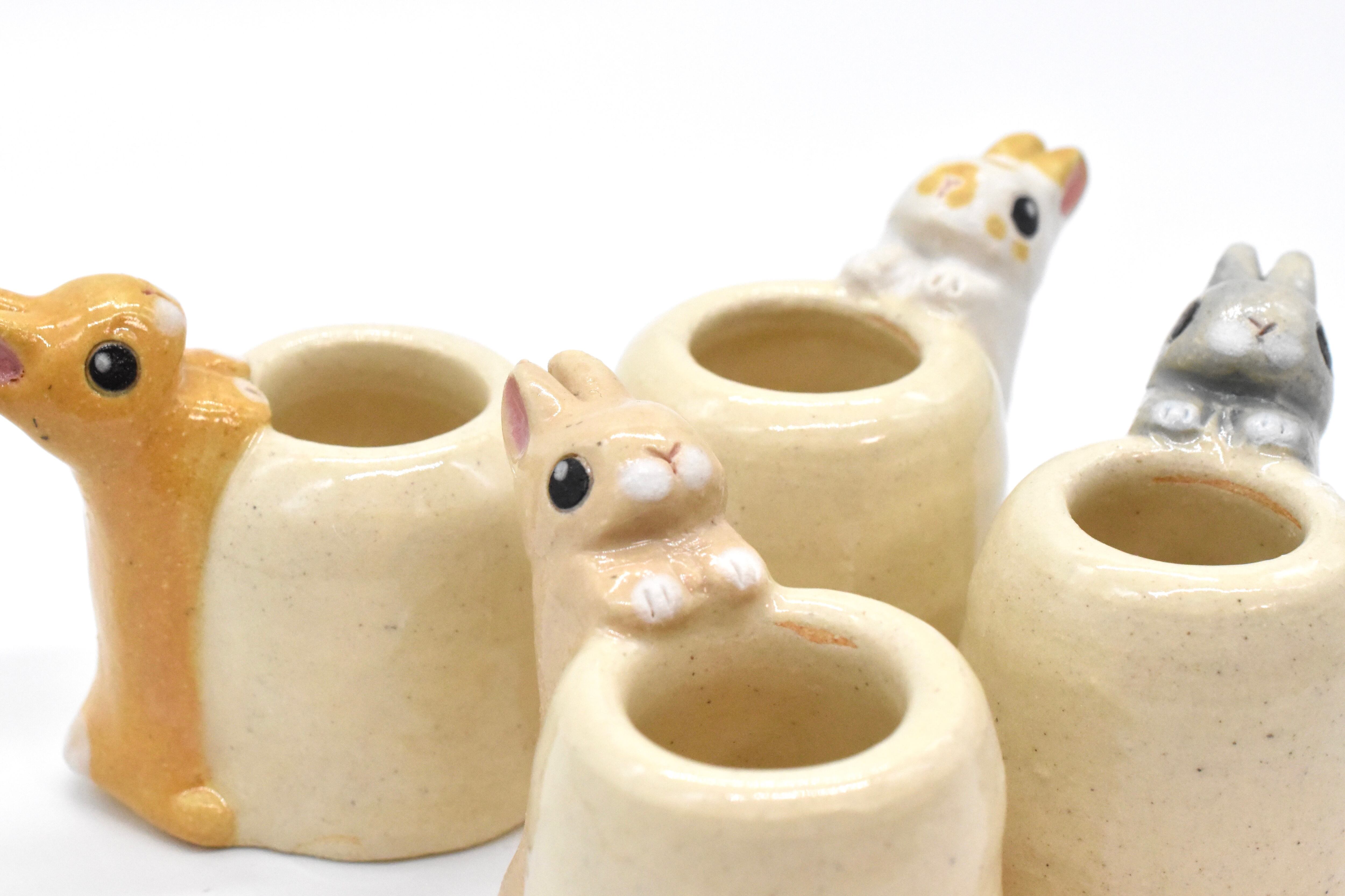 うさぎのペン立て[グレー]垂れ耳 | 陶芸うさぎショップmimipyon