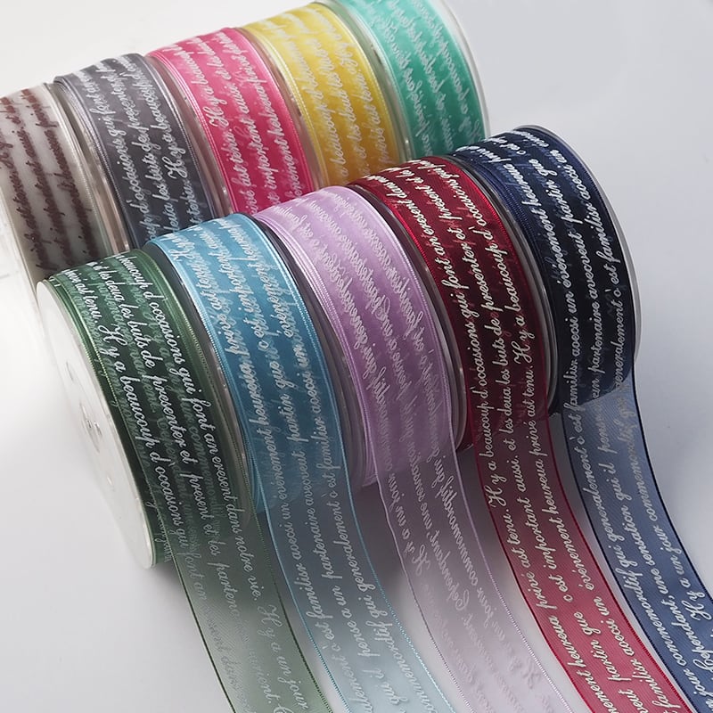 25mm幅 1m】全10色 英字プリント オーガンジーリボン | リボンと