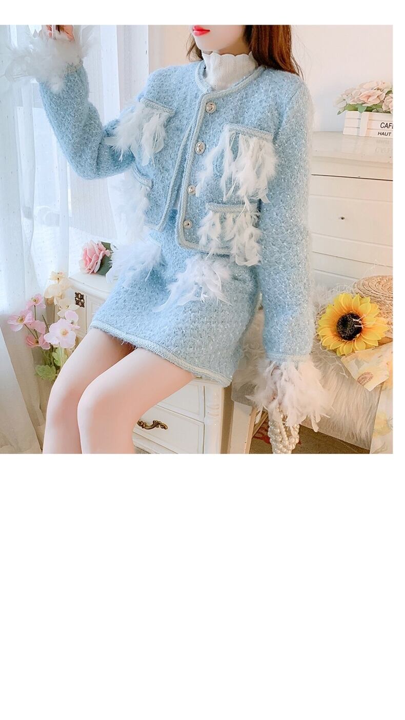 セットアップ】コート ツイード スーツ ピンク ホワイト シンプル