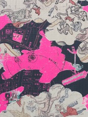 【受注商品】Rumi Rockキモノ「江戸天文学」ネオンピンク　[A1776]