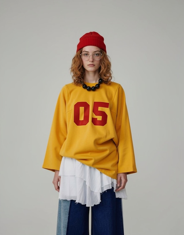 【ECO SAMPLE】MEDIUM｜ナンバリングオーバーロングスリーブ｜アンバーイエロー