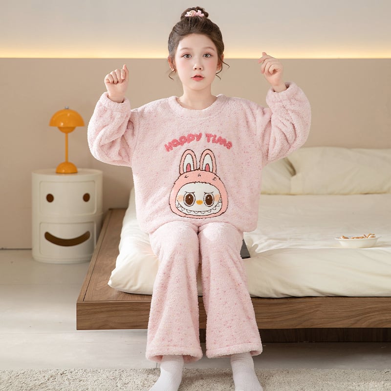 ギフト向け♡ Labubu シーバスフランネル パジャマ 大人 女の子 厚手 冬 高品質 ピンク かわいい 温かくて着心地良い 誕生日プレゼント ルームウェア