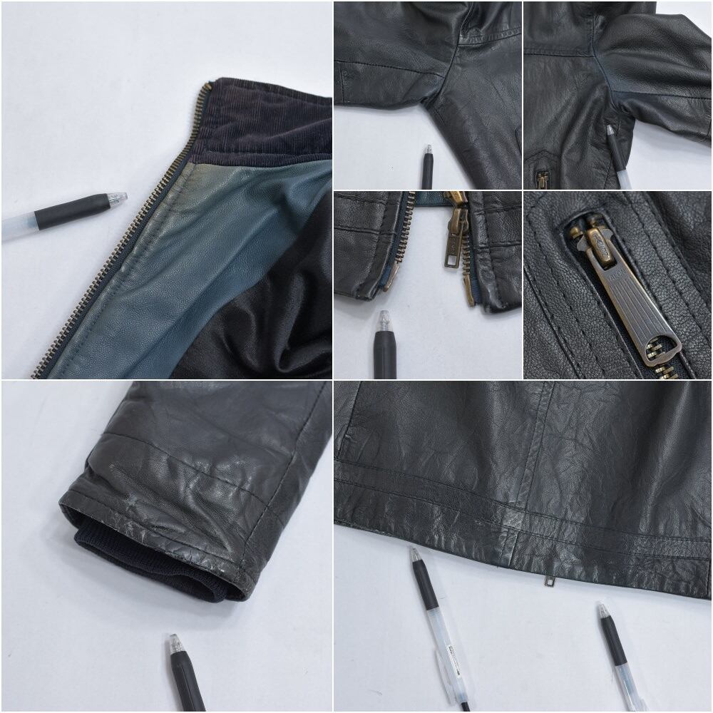 Used ブラックレザー シングルライダースジャケット 本革 タロン