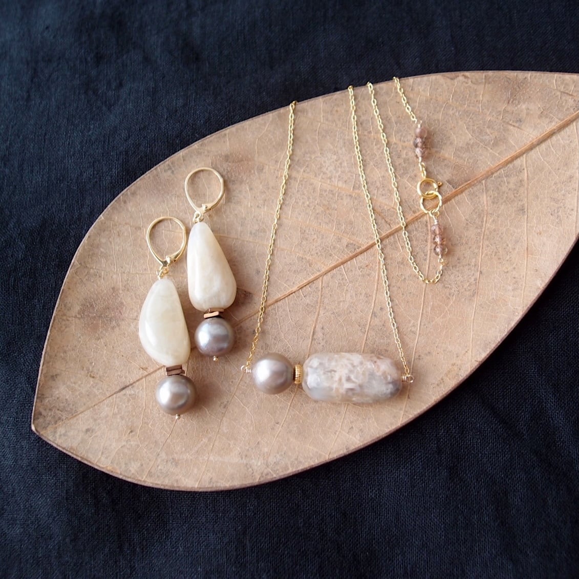 【K14gf】Greige Pearl × Moonstone Necklace/ムーンストーン×パール ペンダントネックレス