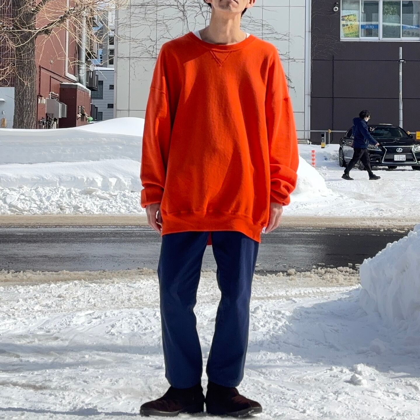 90S RUSSELLATHLETIC RareColor Orange Front V Plain SweatShirt【XXL