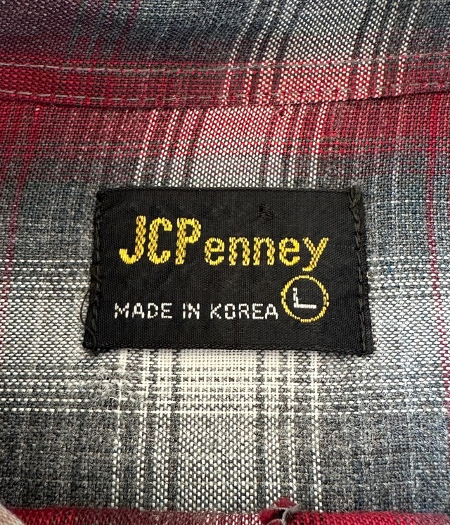 -JC Penny- Vintage 80s L rayon ombre check open collar shirt