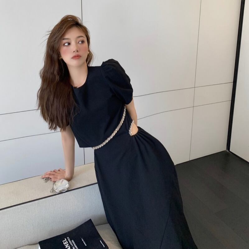 スリーブドレス サマースカート ブラックウェスト 夏物 ブラックストロベリース41846281465