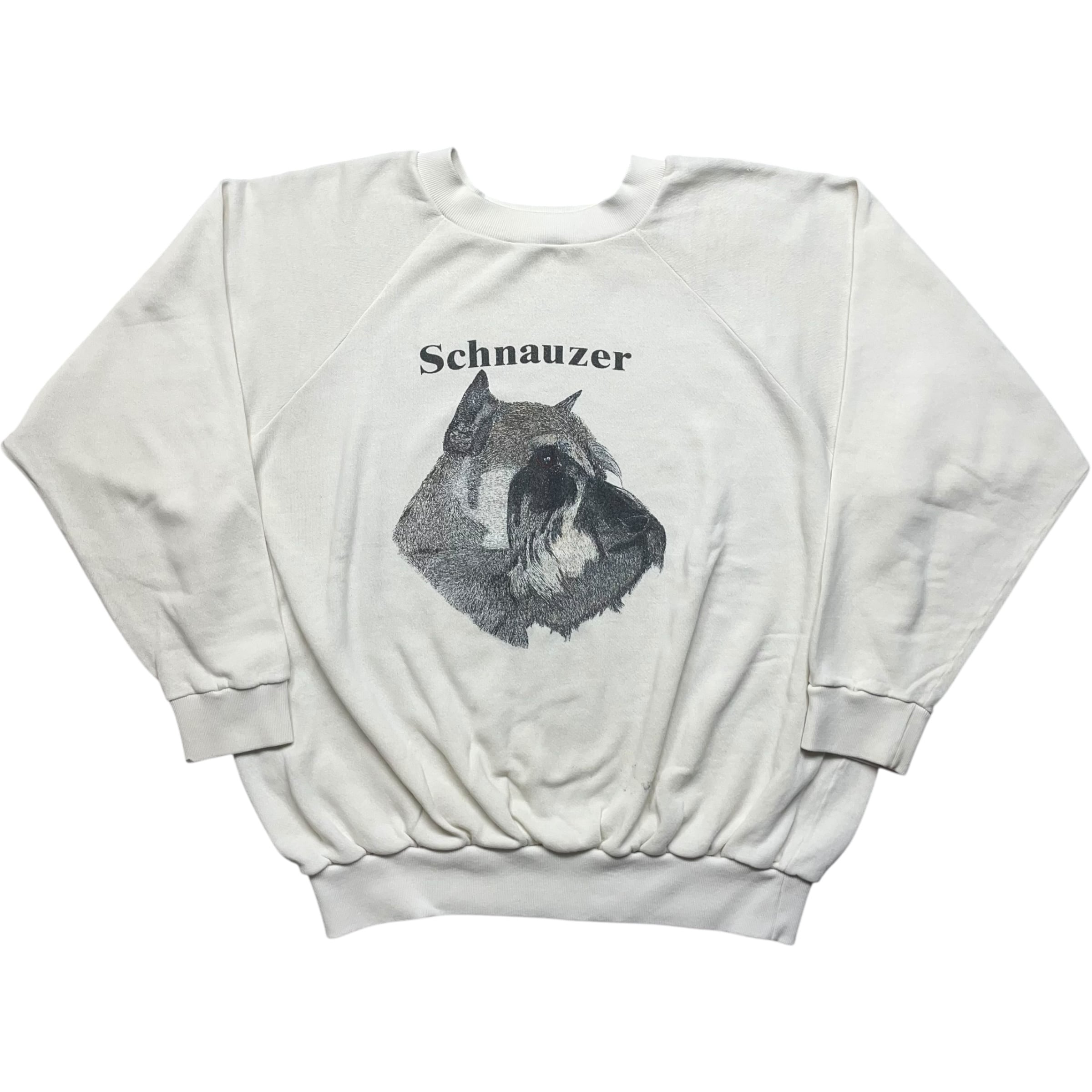 《L》 unknown スウェット ラグランスリーブ シュナウザー アニマルプリント 犬 ドッグ ホワイト 80年代〜 no.9394
