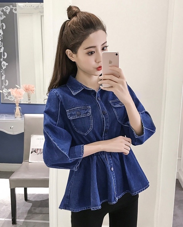 トップス シャツ デニムシャツ フリル 7分袖 レディース 人気 カジュアル 着回し 清楚感 シンプル 無地 涼しい 春 夏 秋 大人かっこいい 大人可愛い 大人女子 こなれ感 普段着 お洒落 モデル セレブファション 美スタイル 10代 20代 30代 ブルー シンプルコーデ S M L XL 2XL OL 主婦 ママ 学生 大学生 オフィスコーデ 通勤 通学 イベント お買い物 カフェスタイル リゾート モテコーデ モテファション デート 旅行 韓国系 オルチャンファション ファション 送料無料