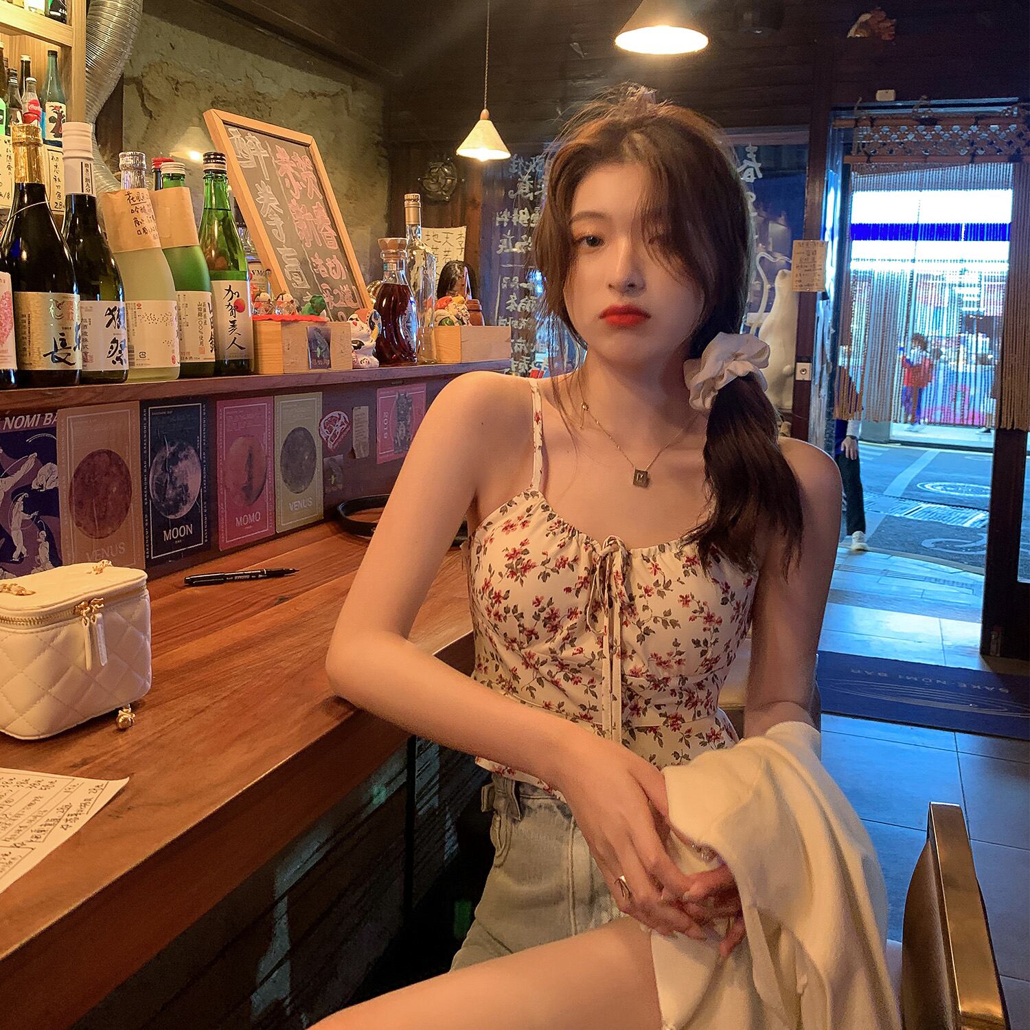 サマーフローラルショートウェストコート 夏物 花柄 HUCHUJING13394221922