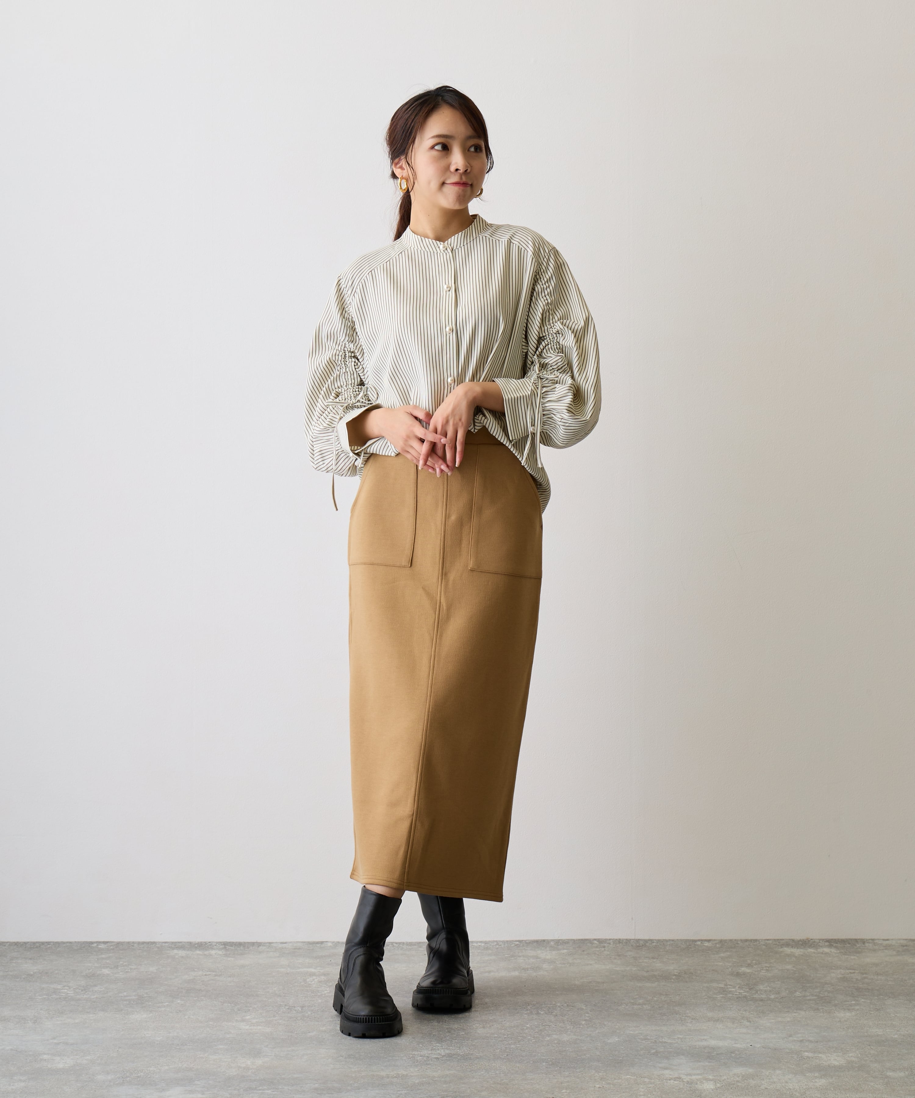 No.58520 ダブルフェイスIラインスカート Camel | エルキカク