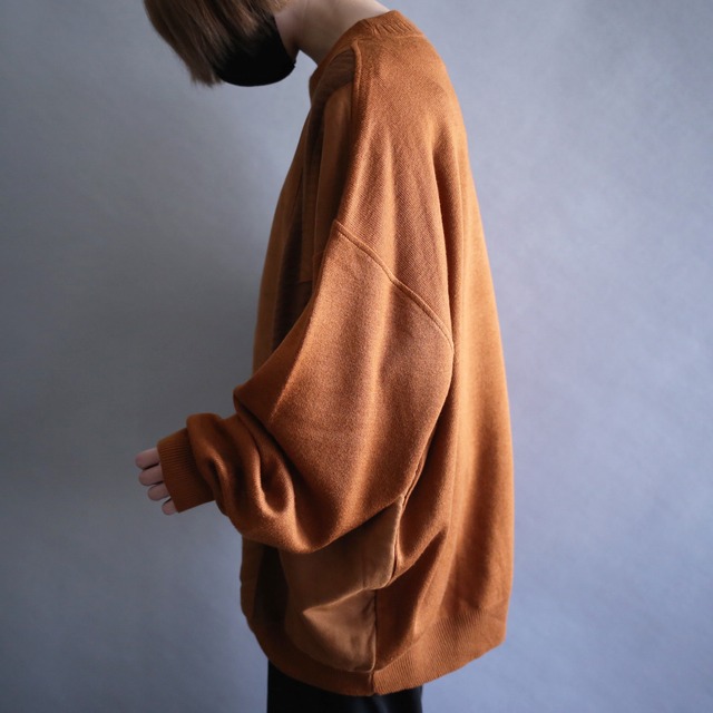fake suede switching design over size good brown knit sweater