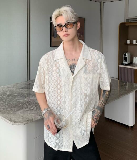 Seyto】シースルージャガードフリンジシャツ See through jacquard