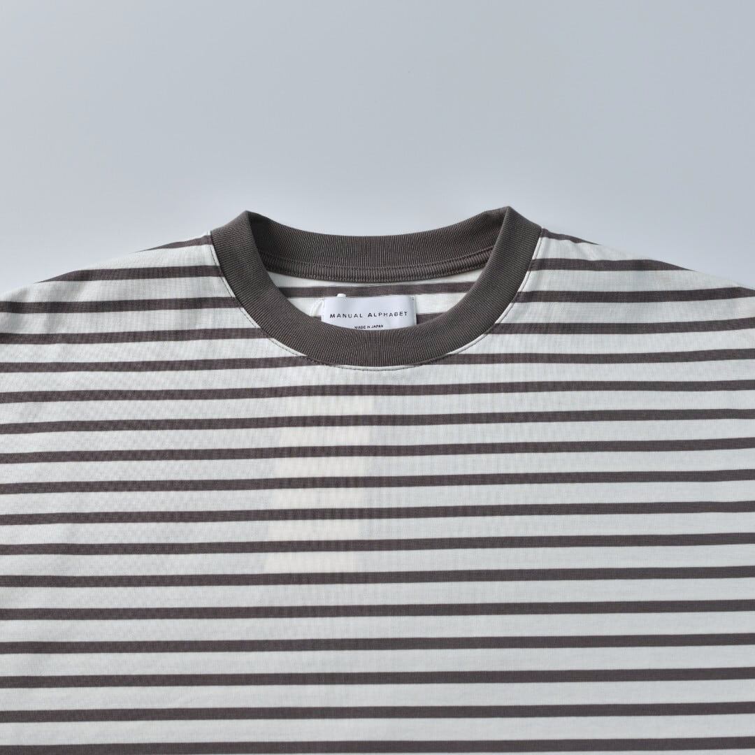 Manual Alphabet マニュアルアルファベット ファンクショナルPRDボーダーワイドTシャツ・ホワイトxダークグレイ【メンズ】
