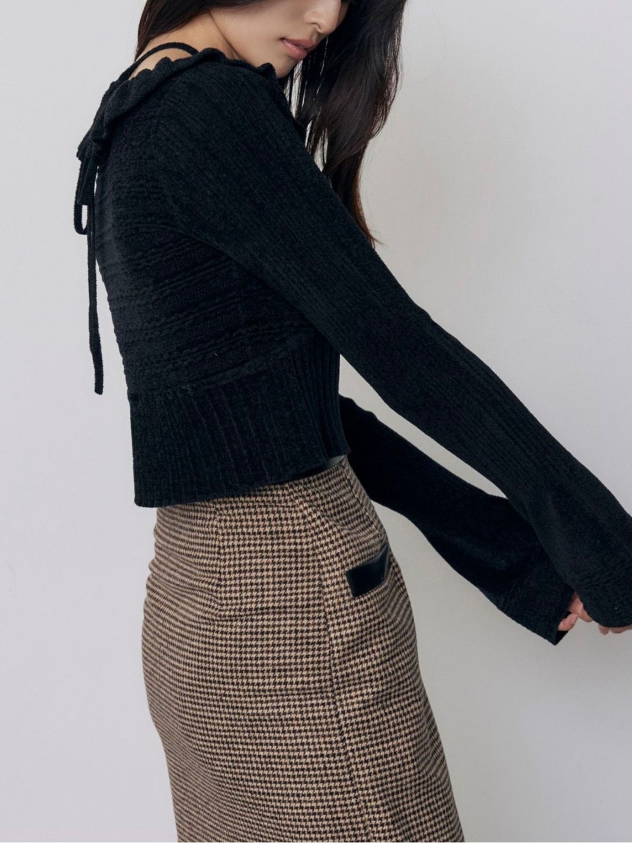 Frill Lace Knit Top / BLACK - 3