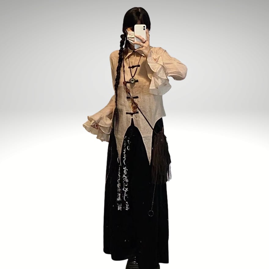 サブカル 服 地雷系 通販 パンツ レトロ 漢字柄チャイナ服 ゴシック 闇かわいい レトロ チャイナ風 ストリート系