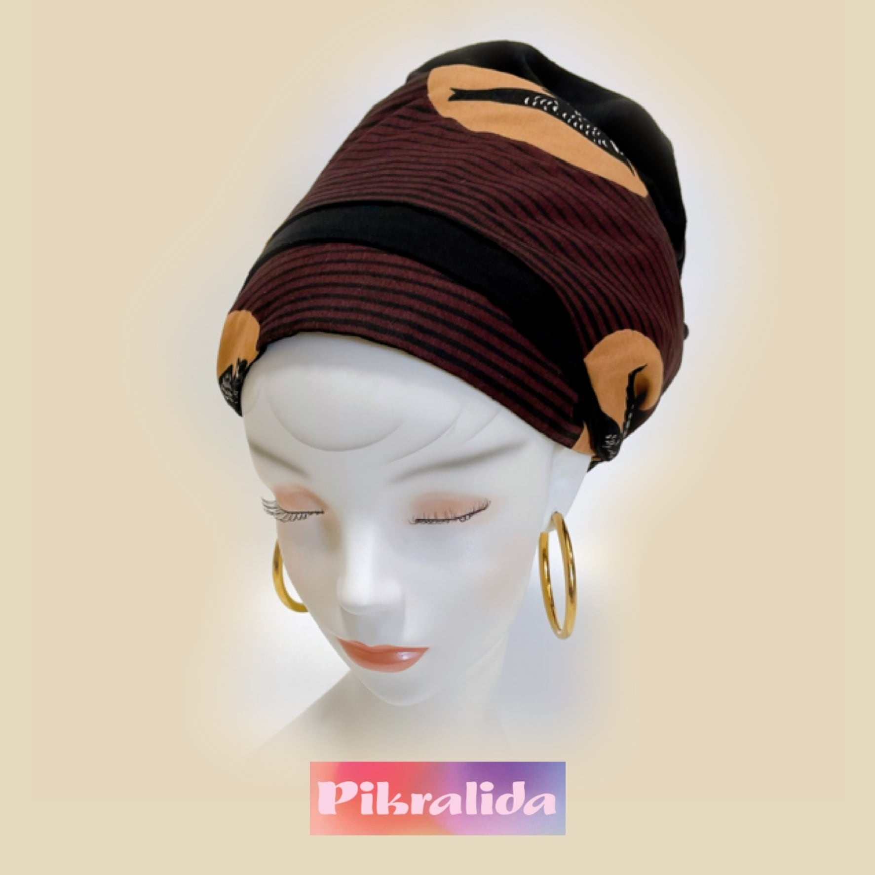 ターバン キャップ・アフリカ布 ヘッドラップ | Pikralida（ﾋﾟｸﾗﾘｰﾀﾞ）