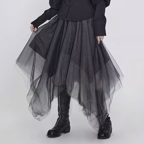 Asymmetric double layer skirt C0714