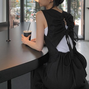 Back cut cotton linen dress＊S-77