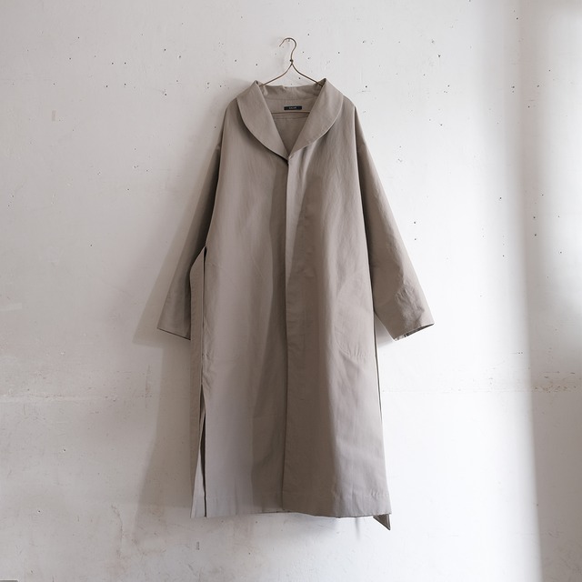shawl collar slit coat／cotton linen kersey〈greige〉