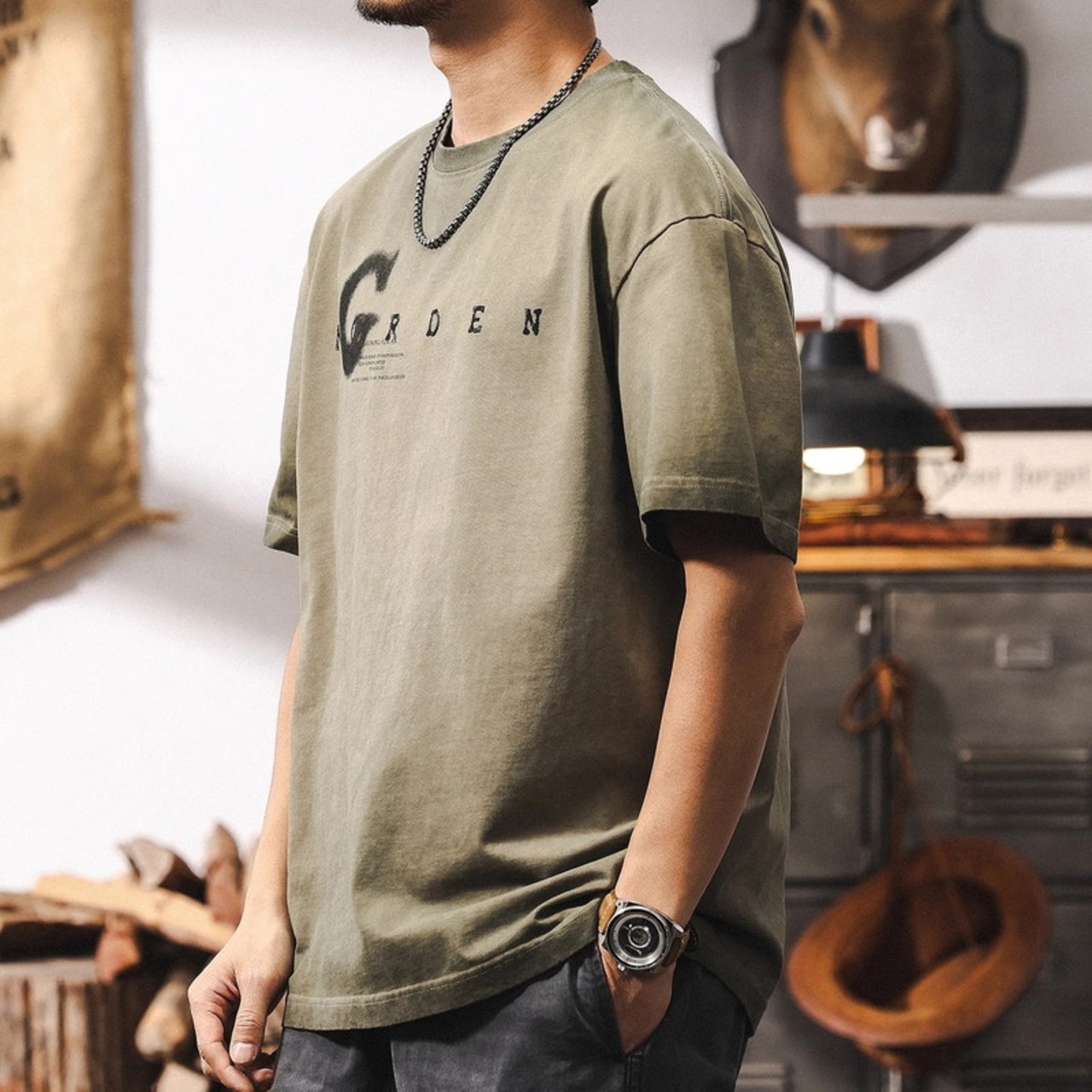 Rib Knit Box Silhouette Crew Neck T-Shirt ◇2color H0581