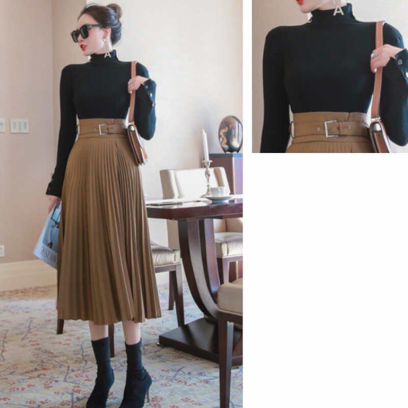 グリードインターナショナル　ニットプリーツ　ロングスカート　シルク混　F アンドイット and it_ ジョーゼットサイドプリーツロング