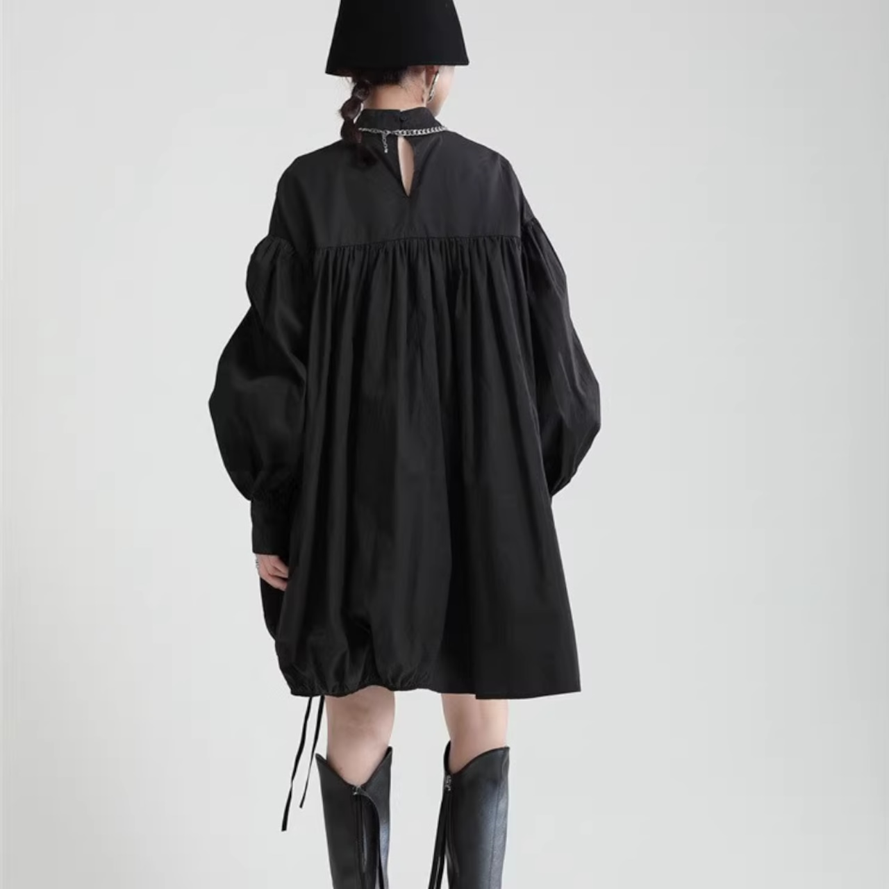 Lantern sleeve fluffy drawstring shirt(ME066)