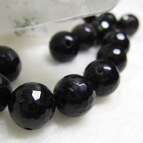 天然石黒水晶(モリオン)128面カット12mmAAA　1粒売り