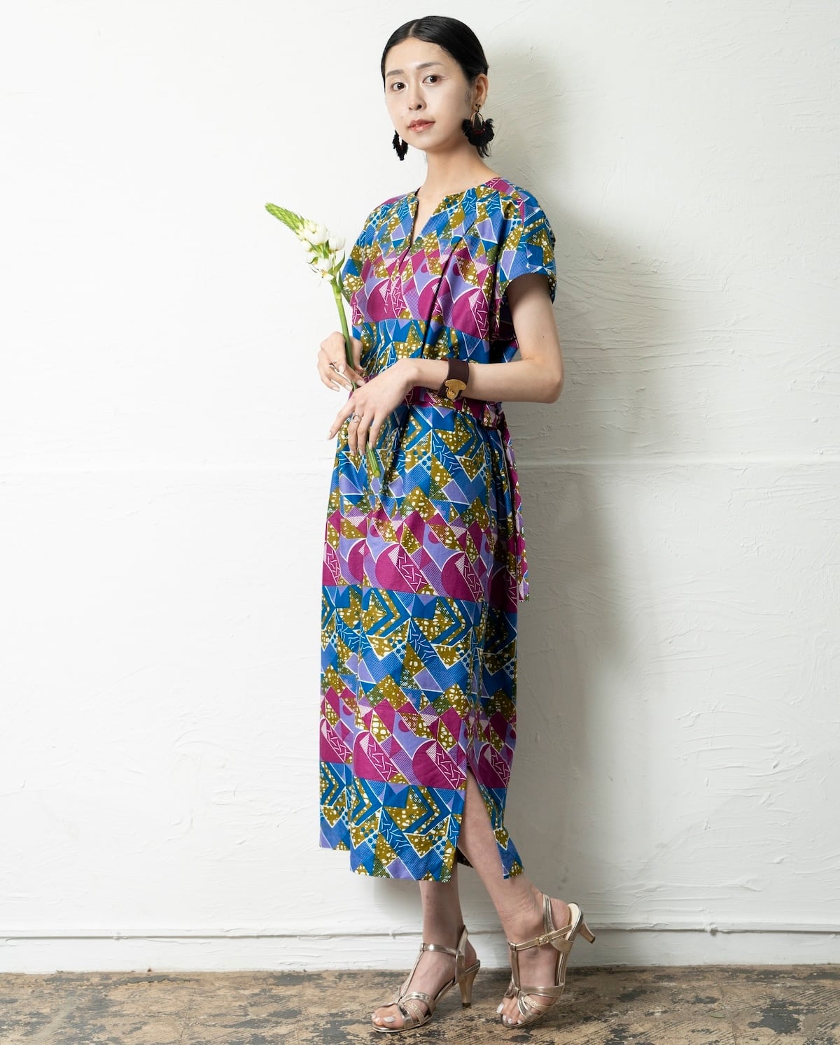 フレンチスリーブワンピース ブルー&パープル（日本縫製）｜アフリカン