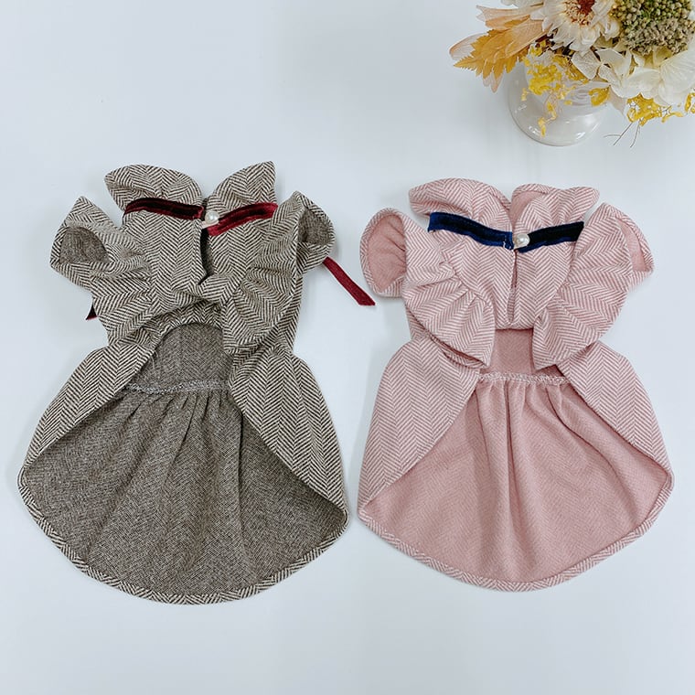 【SALE】エレガンスフリルワンピース S ~ XL /  犬服 秋冬 新作 可愛い 犬の服 ドレス お揃い ドッグウェア 小型犬 中型犬 猫 onepiece42