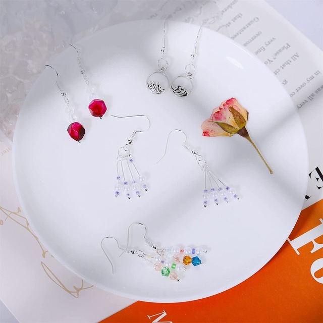 【Arti-Cipes】ピアスフック 約100組（300個）セット 丸玉付き 釣針ピアス 金属アレルギー対応 キャッチ付き ピアス金具 ジュエリー用 付き ジャンプリング パーツ DIY材料 手作り (シルバー-100組)