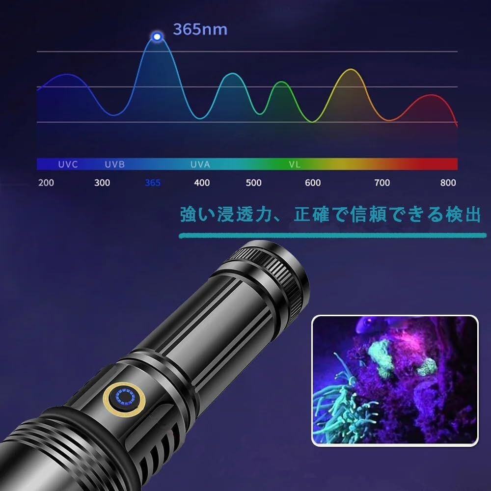 365nm 強力 30W アニサキスライト USB充電式 紫外線ライト 電量指示