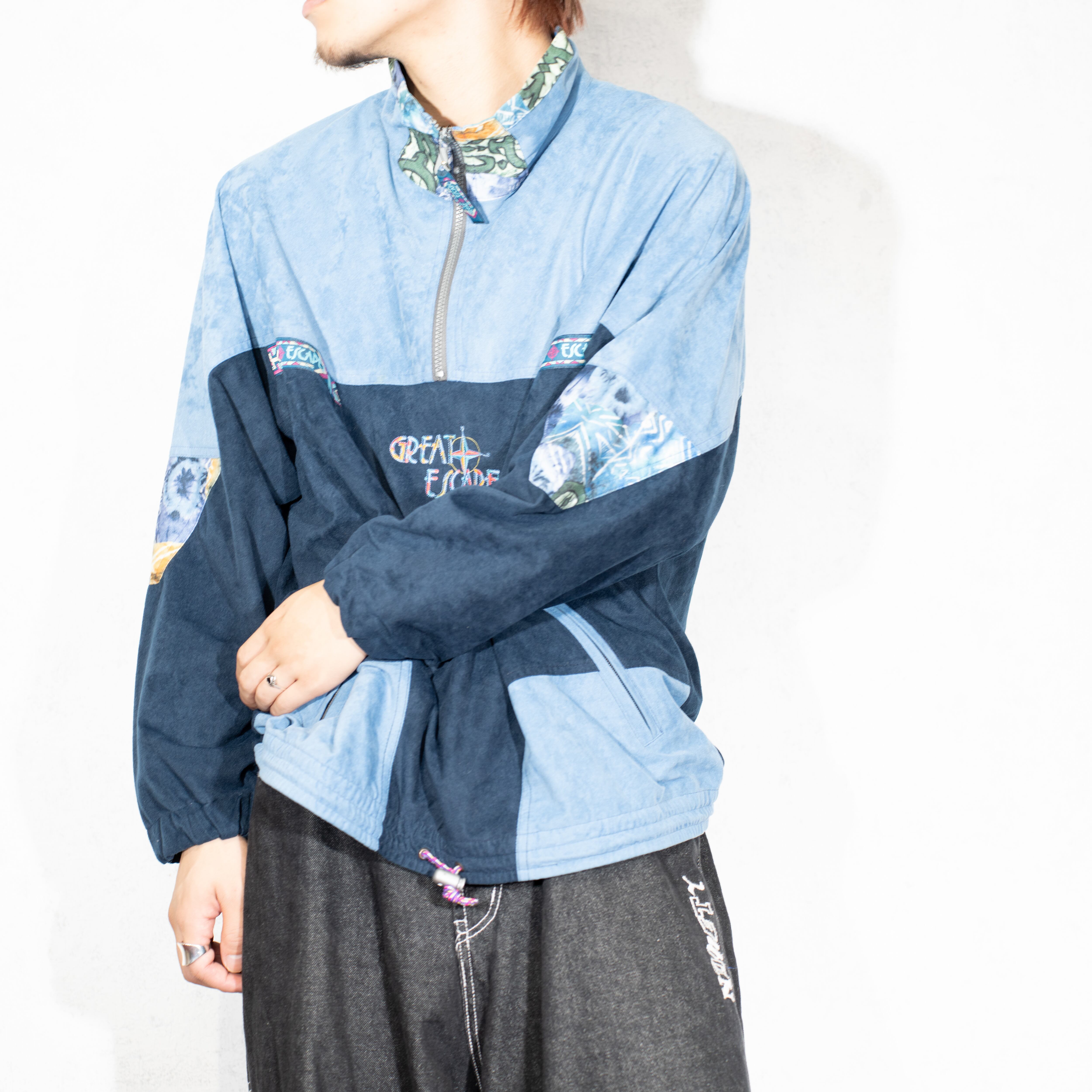 EU VINTAGE GREAT ESCAPES GETEX90 FAKE SUEDE HALF ZIP PULL EU VINTAGE GREAT ESCAPES GETEX90 FAKE SUEDE HALF ZIP PULL