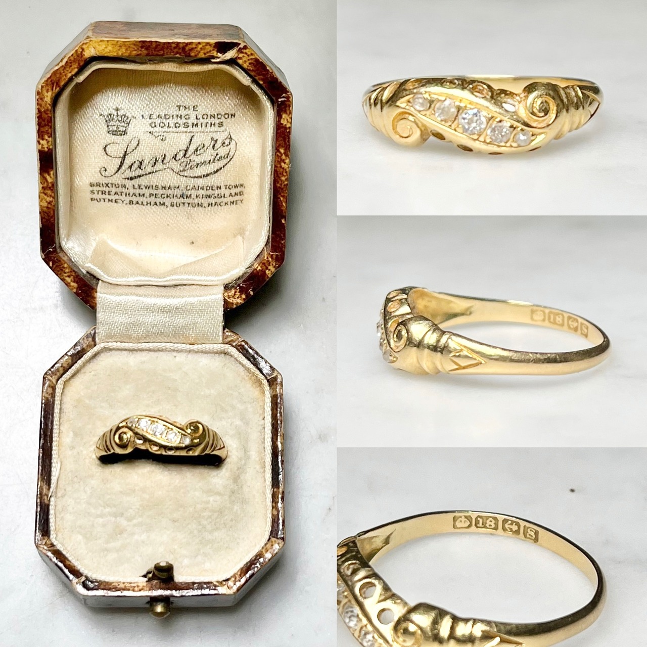 antique c1917 18ct gold ring set with diamond