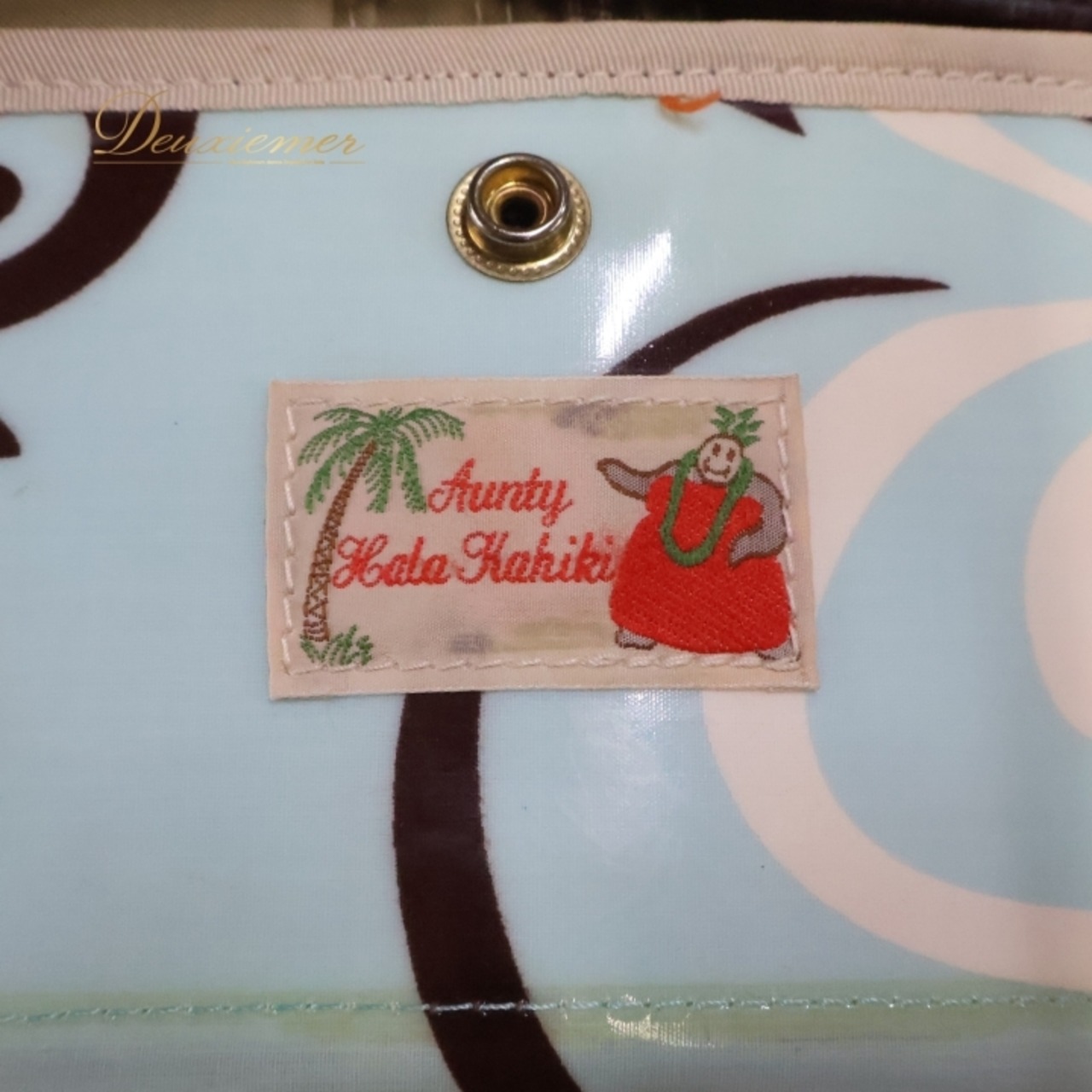 フラダンス 小物 ガーメントバッグ ブルー系 Aunty Hala Kahiki バッグ 花柄 プルメリア柄 カヒコ柄 ビニール素材 かわいい 華やか 明るい 水色 ベージュ 白 茶 ハワイアン アロハ ハワイアンプリント レッスン 大きめ 軽量 収納 便利