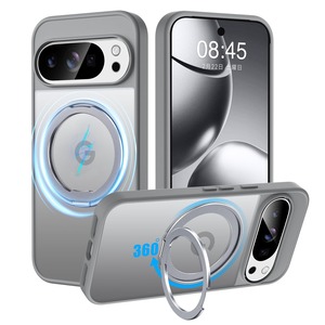 【在庫処分】【米軍MIL規格・Magsafe対応】Google Pixel 10 Pro XL 用 ケース MagSafe対応 リング360°回転スタンド機能 縦横両対応 半透明 黄ばみ防止 ワイヤレス充電 レンズ保護 耐衝撃 携帯カバー 6.8 インチ マグネット搭載 車載ホルダー マグセーフ対応 おしゃれ (グレー)