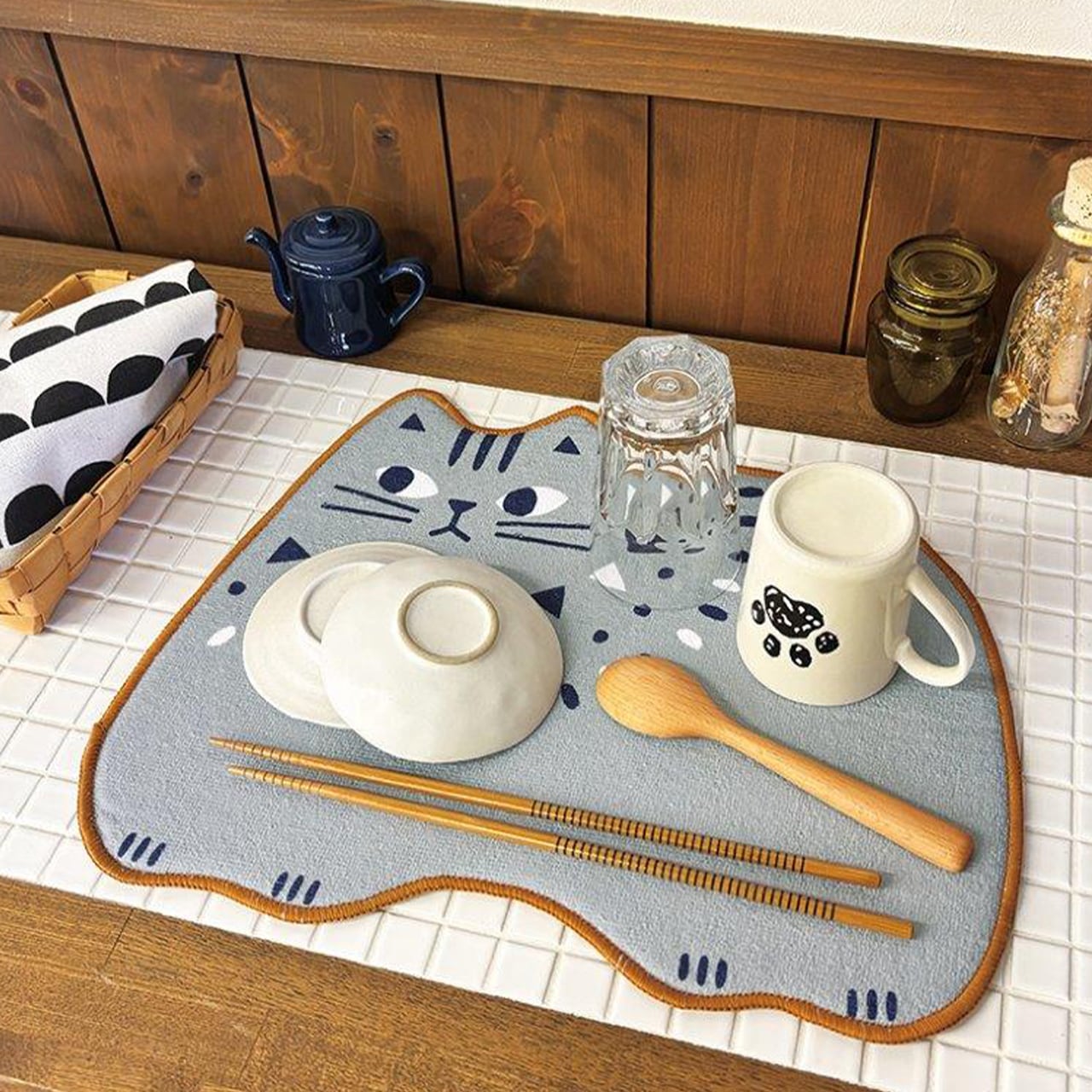 猫柄 水切り 吸水マット キッチン雑貨 キッチングッズ 台所用品 猫雑貨【268】