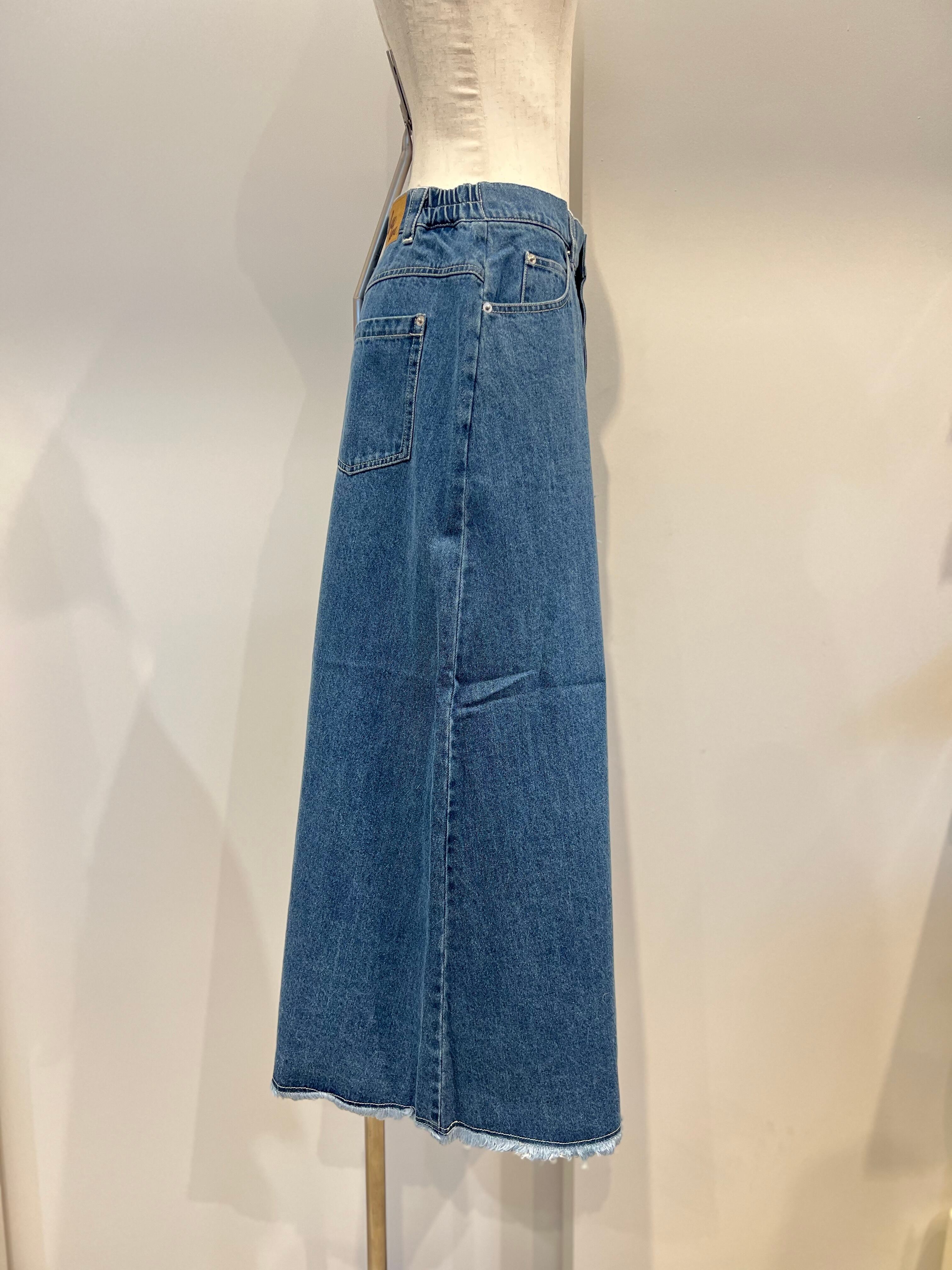 【SELECT】リメイク風断ち切りロングデニムスカート 33-0096