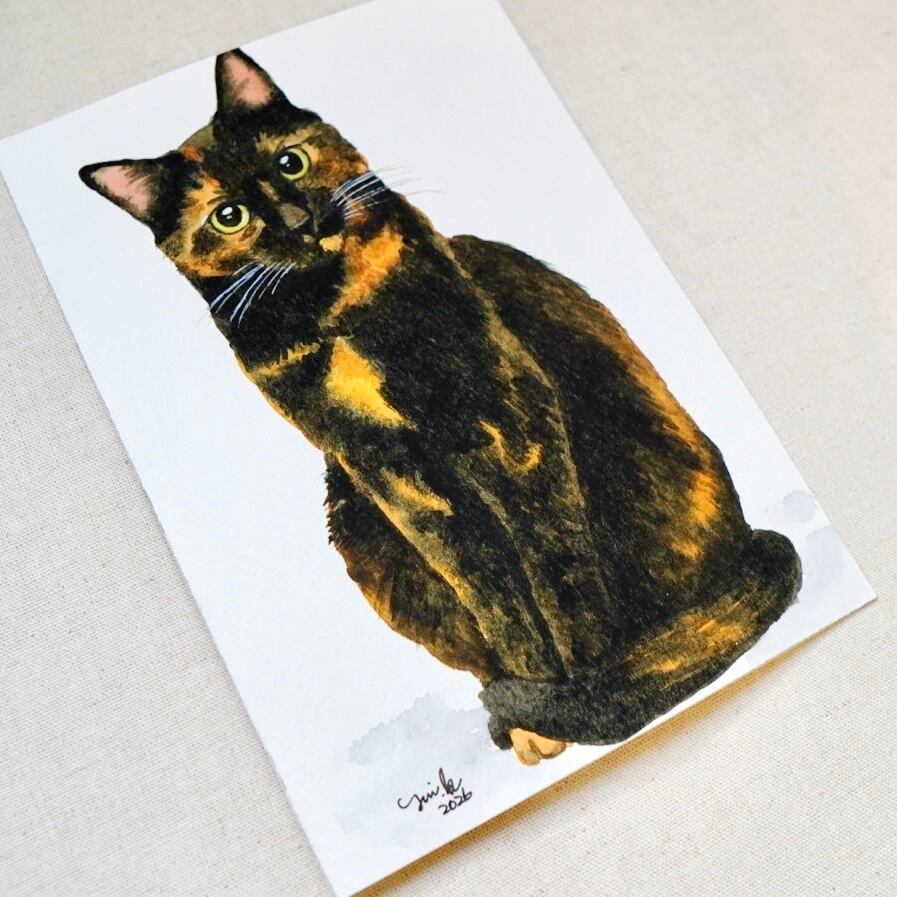 猫の絵 442 水彩画 原画 サビ猫 | Forest cat