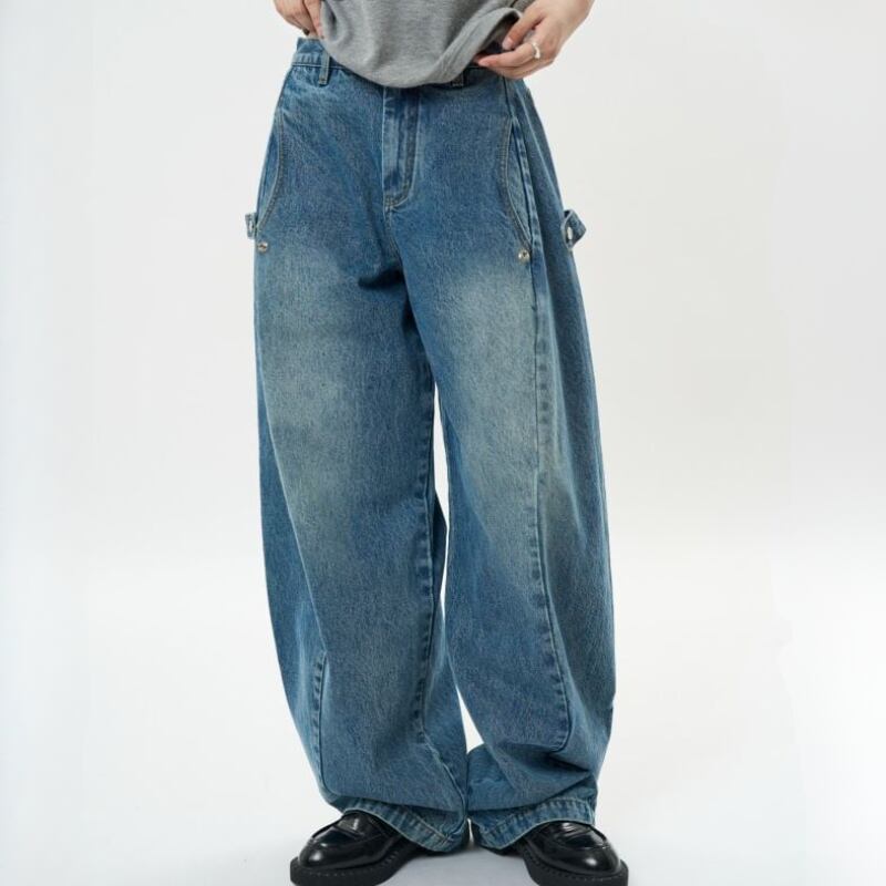 Side hook wide denim pants V2026