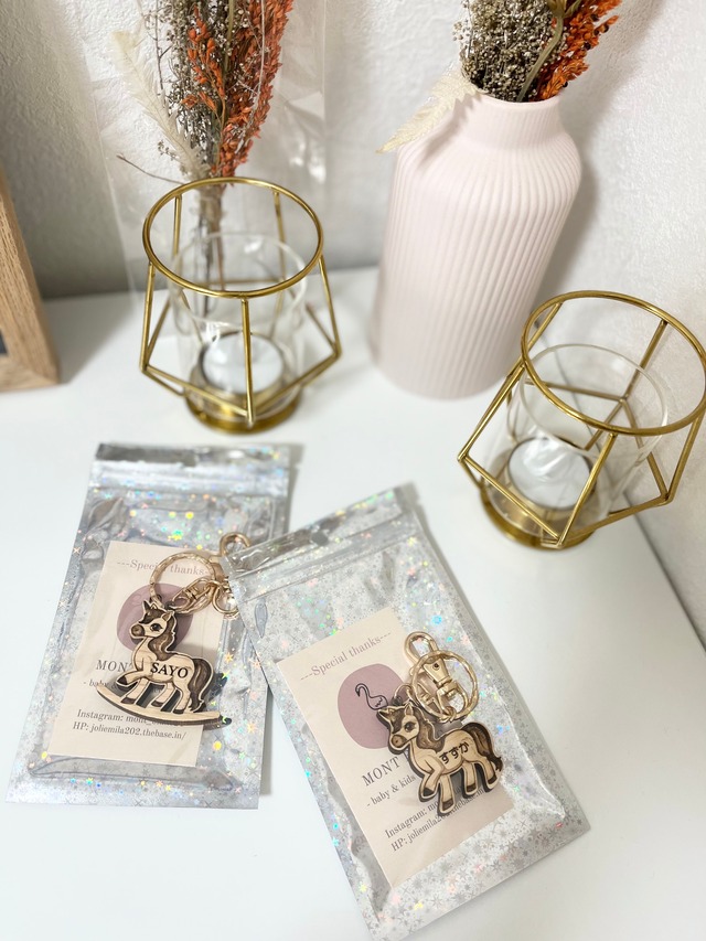 【オーダー品】木製ユニコーン　キーリング　ヒノキ