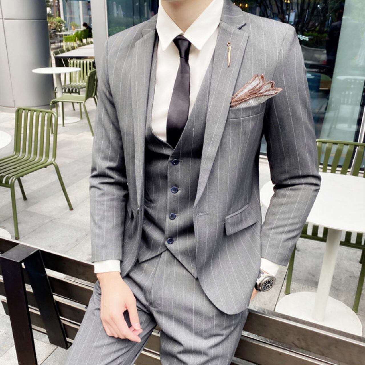 ストライプ ハンサムスーツ スリーピース 3カラー A1398