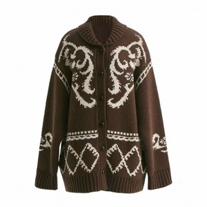 [YOSHUYUKI] Coffee Retro Embroidered Knit Cardigan