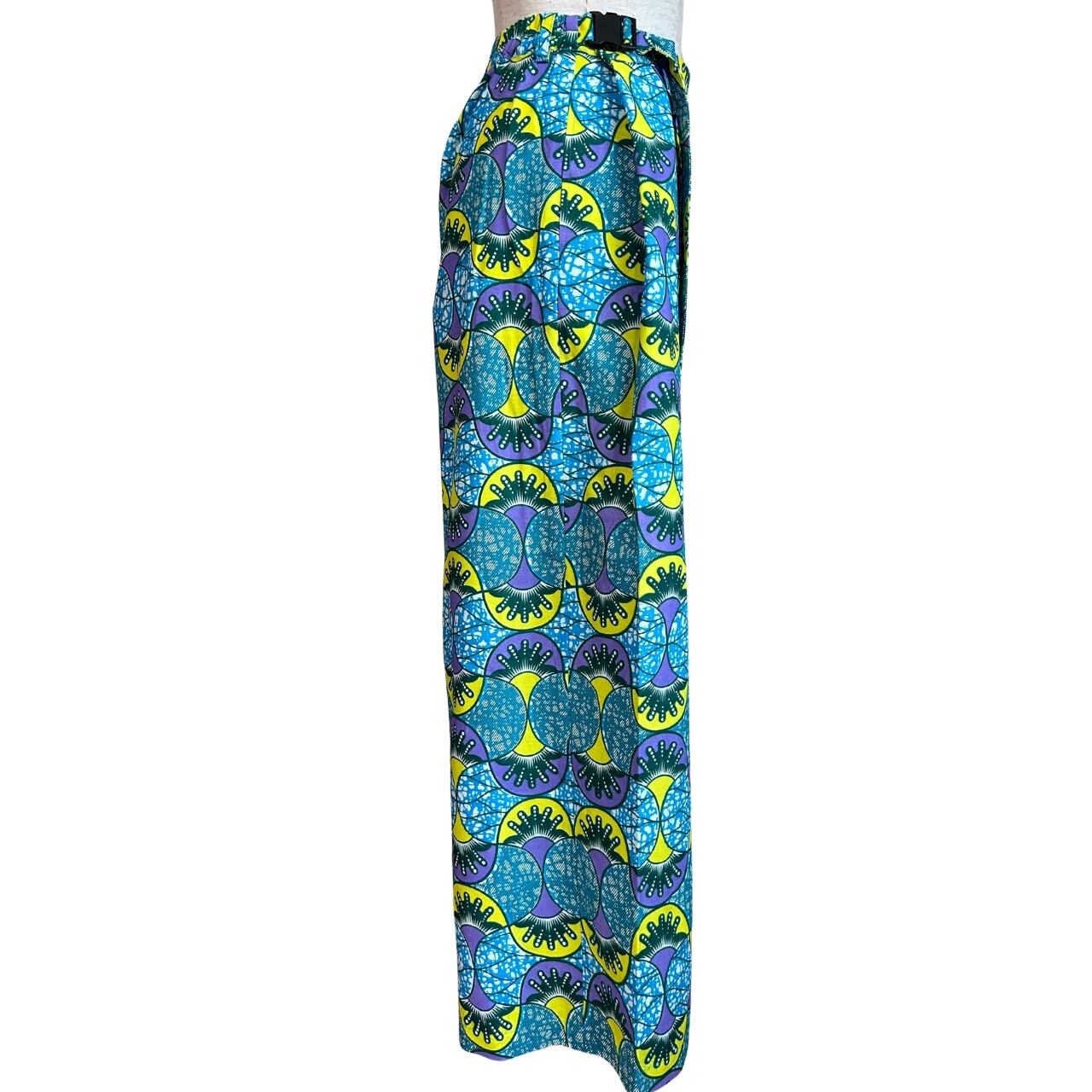 アフリカンバティック zakuchiku ワイドパンツ ワイドパンツ ライトブルー（日本縫製）｜アフリカンプリント