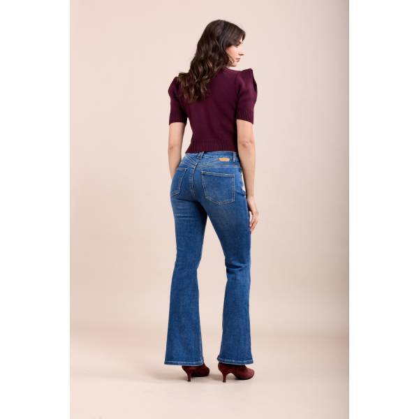 ブリーチデニム ハギフレアデザインデニムパンツ ジーンズ ストレッチ