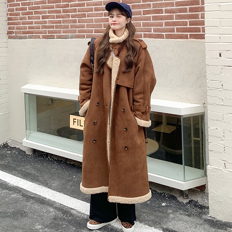 ブラウン ボア ロングコート ダブルボタン ブラウン ボア ロングコート ダブルボタン