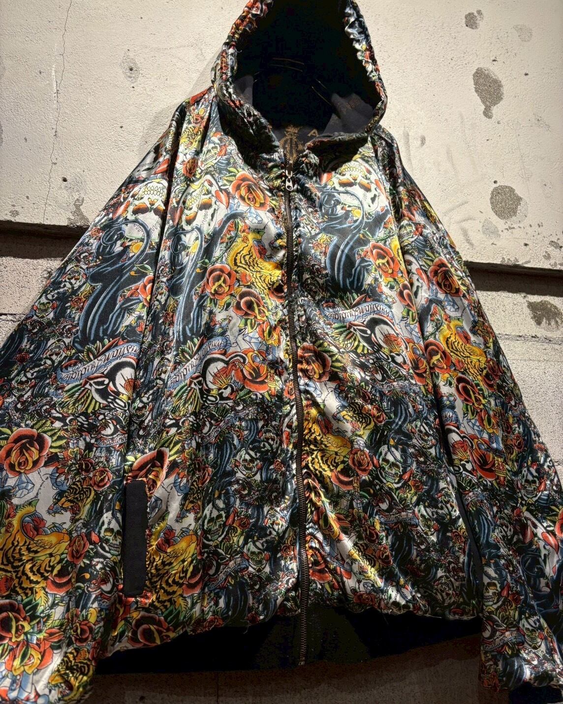 Caka otto】“Christian Audigier” Silk × Sweat Reversible Zip Up