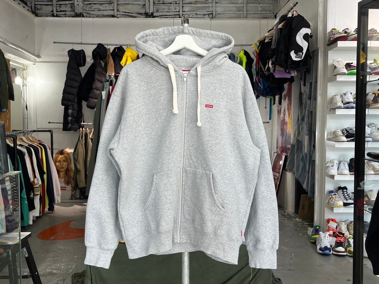 Supreme SMALL BOX DRAWCORD ZIP UP HOODED SWEATSHIRT HEATHER GREY  