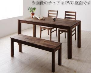 ダイニングセット(テーブル&ベンチ チェア) 総無垢材ワイドダイニング 4人 4点セット(テーブル+チェア2脚+ベンチ1脚) ウォールナット 板座 W160