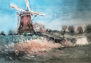 風車のある風景、オランダ